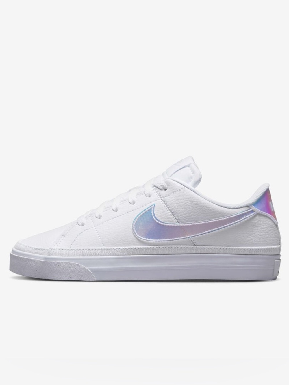 Nike Women's White Low-Top Sneakers with Iridescent Swoosh Size 8.5